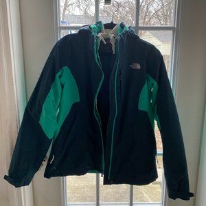 North Face Womens Triclimate Jacket, Size Large, Navy, Turquoise & White, EUC